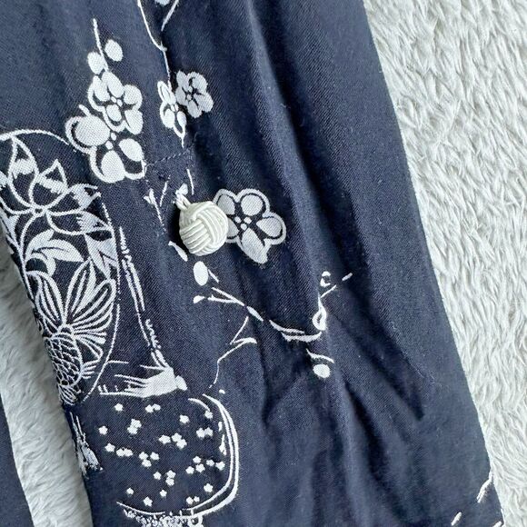 Soft Surroundings Womens Tunic Top M Asymmetrical Black Lantern Print Rayon Boho - Picture 12 of 15